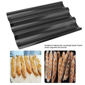 3 Slots French Baguette Pan for Baking Supplies, Black, Stainless Steel U Perforated Design Bread Baking Pan, Uniform Heating Oven Toaster Pan