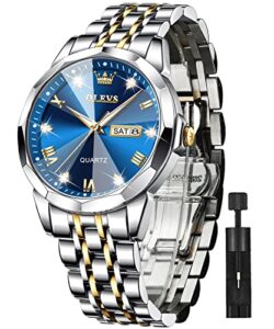 olevs men watches stainless steel wrist watch quartz analog waterproof luminous date diamond wrist watch luxury casual watch for men