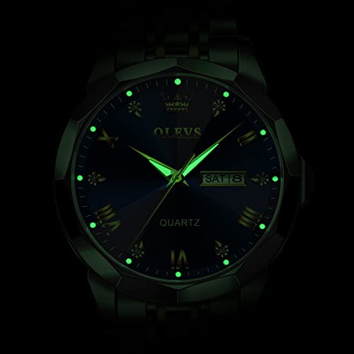 OLEVS Men Watches Stainless Steel Wrist Watch Quartz Analog Waterproof Luminous Date Diamond Wrist Watch Luxury Casual Watch for Men