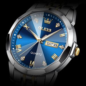 OLEVS Men Watches Stainless Steel Wrist Watch Quartz Analog Waterproof Luminous Date Diamond Wrist Watch Luxury Casual Watch for Men