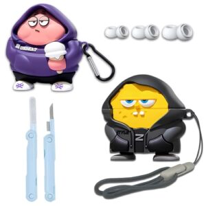 [2pack] airpods pro 2nd/1st generation case cover 2022/2019 with cleaner kit&replacement eartips(s/m/l),funny fun kawaii 3d cartoon characters soft silicone airpod pro case with keychain and lanyard