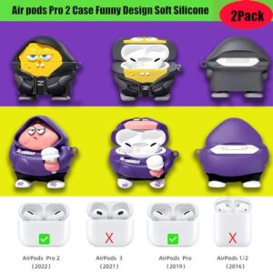 [2Pack] AirPods Pro 2nd/1st Generation Case Cover 2022/2019 with Cleaner kit&Replacement Eartips(S/M/L),Funny Fun Kawaii 3D Cartoon Characters Soft Silicone AirPod Pro Case with Keychain and Lanyard