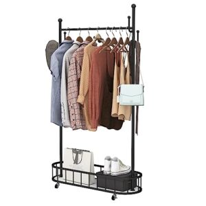 jxgzyy clothing rack metal garment rack with basket rolling clothes rack with hanging rod wardrobe rack on wheels multi-functional closet rack for bedroom cloakroom laundry