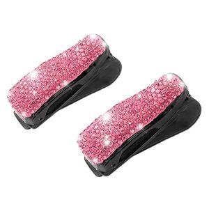 Jawmoy 2 PCS Glasses Holders for Car Sun Visor, Bling Crystal Rhinestones Storage Bag, Car Eyeglasses Hanger Mount, Car Accessories for Women (Pink)