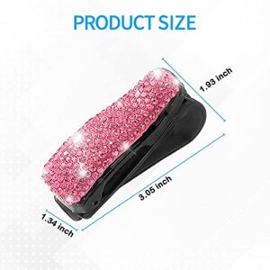 Jawmoy 2 PCS Glasses Holders for Car Sun Visor, Bling Crystal Rhinestones Storage Bag, Car Eyeglasses Hanger Mount, Car Accessories for Women (Pink)