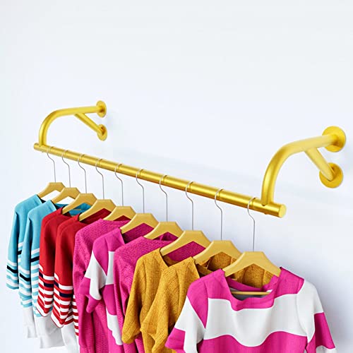 Wall Mount Clothing Rack, Modern Simple Iron Garment Rack Bar Retail Display Clothes Shelf Multi-purpose Hanging Rod For Bathroom Hanging Towel Rack For Closet, Laundry Drying Rack ( Color : Gold-A ,