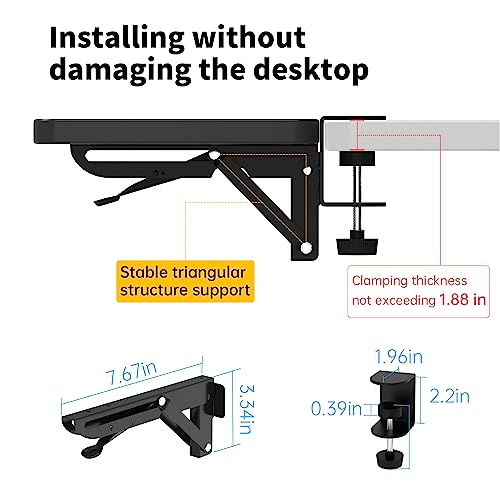 Circular Arc Desk Extender Tray, Ergonomics Computer Elbow Arm Support,Foldable Keyboard Drawer Tray, Table Mount Arm Wrist Rest Shelf (25.2“×9.4”×3.5“)