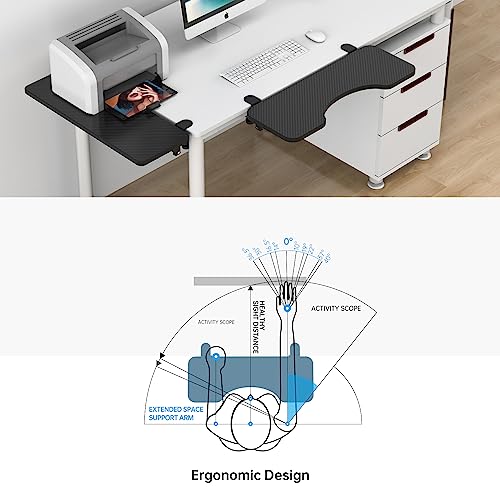 Circular Arc Desk Extender Tray, Ergonomics Computer Elbow Arm Support,Foldable Keyboard Drawer Tray, Table Mount Arm Wrist Rest Shelf (25.2“×9.4”×3.5“)