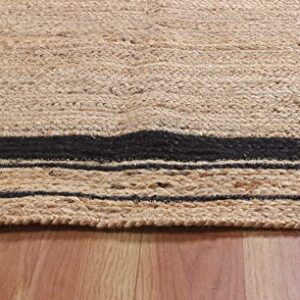 Casavani Indian Hand Braided Rag Rug Geometric Beige & Black Jute Area Rug Hallway Enterway Rugs For Farmhouse,Bedroom,Dining Room & Kitchen 4x6 6x8 4x10 Feet Runner