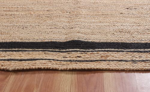 Casavani Indian Hand Braided Rag Rug Geometric Beige & Black Jute Area Rug Hallway Enterway Rugs For Farmhouse,Bedroom,Dining Room & Kitchen 4x6 6x8 4x10 Feet Runner