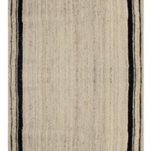 Casavani Indian Hand Braided Rag Rug Geometric Beige & Black Jute Area Rug Hallway Enterway Rugs For Farmhouse,Bedroom,Dining Room & Kitchen 4x6 6x8 4x10 Feet Runner