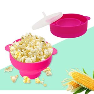 mini microwave popcorn popper, bpa free silicone popcorn popper microwave collapsible, microwave popcorn maker, microwave popcorn bowl, dishwasher safe (vibrant pink)