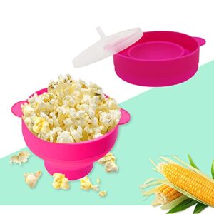 Mini Microwave Popcorn Popper, BPA Free Silicone Popcorn Popper Microwave Collapsible, Microwave Popcorn Maker, Microwave Popcorn Bowl, Dishwasher Safe (Vibrant Pink)