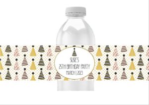 birthday party favors, personalized water bottle labels, pack of 25 peel and stick waterproof wrappers