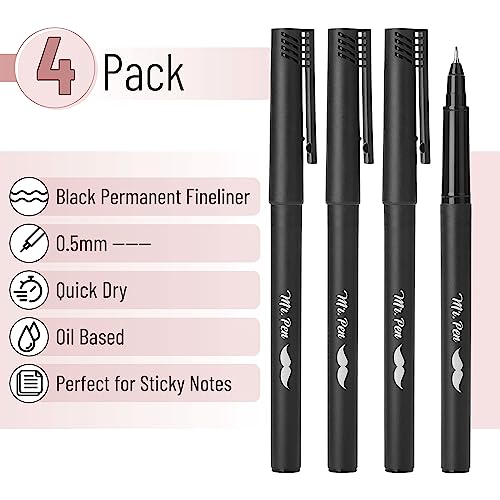 Mr. Pen- Black Fineliner Pens, 4 Pack, 0.5mm Fine Point Pens,Marker Pen for Transparent Sticky Notes, Fine Tip Markers, Fine Line Markers, Drawing Pen, Art Pens, Writing Pens
