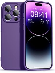 iphone 14 pro compatible case water-repellent protect camera shockproof dustproof dirtproof heavy duty slim thin soft anti-scratch microfiber lining dark purple color