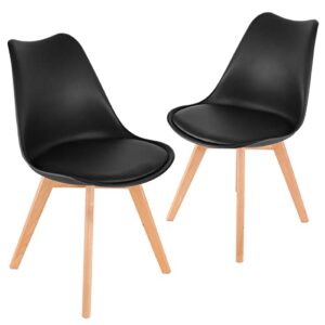 lifetime home mid-century modern lounge chair set of 2 - high back rest, soft padded seats & solid wood legs - dining, living room, kitchen - dsw shell tulip chair - black
