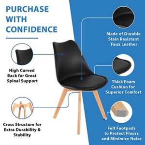 Lifetime Home Mid-Century Modern Lounge Chair Set of 2 - High Back Rest, Soft Padded Seats & Solid Wood Legs - Dining, Living Room, Kitchen - DSW Shell Tulip Chair - Black