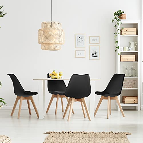 Lifetime Home Mid-Century Modern Lounge Chair Set of 2 - High Back Rest, Soft Padded Seats & Solid Wood Legs - Dining, Living Room, Kitchen - DSW Shell Tulip Chair - Black