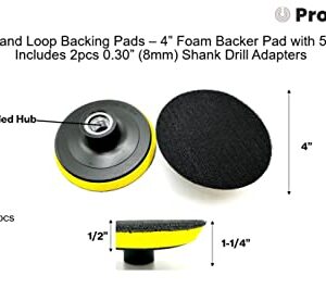 Pro-Graad 2 Pack 4" Hook and Loop Backing Pads Foam Backer Pad with 5/8”-11 – 4 inch Backup Pads for use with Angle Grinder or Drill Sanding Polishing Discs – Includes 2pcs 0.30” (8mm) Shank Adapters