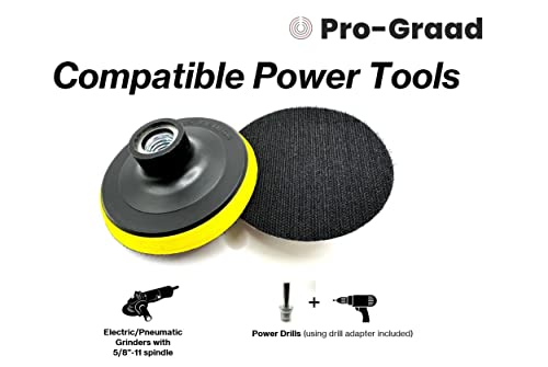 Pro-Graad 2 Pack 4" Hook and Loop Backing Pads Foam Backer Pad with 5/8”-11 – 4 inch Backup Pads for use with Angle Grinder or Drill Sanding Polishing Discs – Includes 2pcs 0.30” (8mm) Shank Adapters