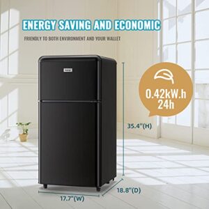 WANAI Small Refrigerator with Freezer 3.5 Cu.Ft Mini Fridge for Bedroom Dual Door Adjustable Shelves Dorm Refrigerator Suitable for Home Garage Office College Black