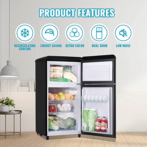 WANAI Small Refrigerator with Freezer 3.5 Cu.Ft Mini Fridge for Bedroom Dual Door Adjustable Shelves Dorm Refrigerator Suitable for Home Garage Office College Black