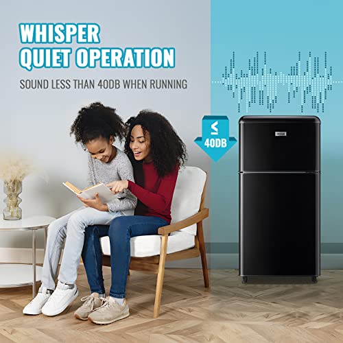 WANAI Small Refrigerator with Freezer 3.5 Cu.Ft Mini Fridge for Bedroom Dual Door Adjustable Shelves Dorm Refrigerator Suitable for Home Garage Office College Black