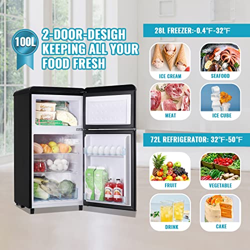 WANAI Small Refrigerator with Freezer 3.5 Cu.Ft Mini Fridge for Bedroom Dual Door Adjustable Shelves Dorm Refrigerator Suitable for Home Garage Office College Black