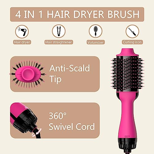 Hair Dryer Brush Blow Dryer Brush in One Upgraded 4 in 1 Hair Dryer and Styler Volumizer with Negative Ion Anti-frizz Ceramic Titanium Barrel Hot Air Brush