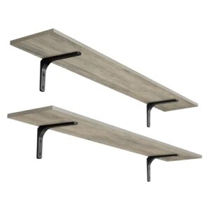 dinzi lvj long wall shelves, 47.3inch wall mounted shelves set of 2, extra large wall storage ledges with sturdy metal brackets for living room, bathroom, bedroom, kitchen, grey wash