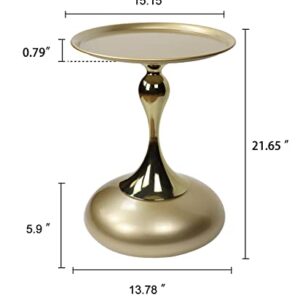 LUGSHIREE Small Round End Tables,Metal Side Table,Modern Space Saving Pedestal Minimalist Table Nightstand for Living Room Apartment Bedroom(Gold)