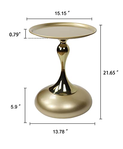 LUGSHIREE Small Round End Tables,Metal Side Table,Modern Space Saving Pedestal Minimalist Table Nightstand for Living Room Apartment Bedroom(Gold)