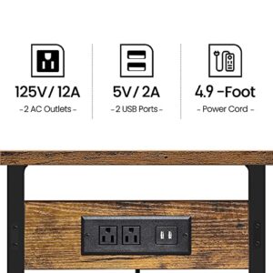 TUTOTAK C Shaped End Table with Charging Station, Tv Tray Table with 2 USB Ports and Outlets, Couch Table, Snack Table, Sofa Side Table for Small Spaces, Living Room, Bedroom TB01BB044