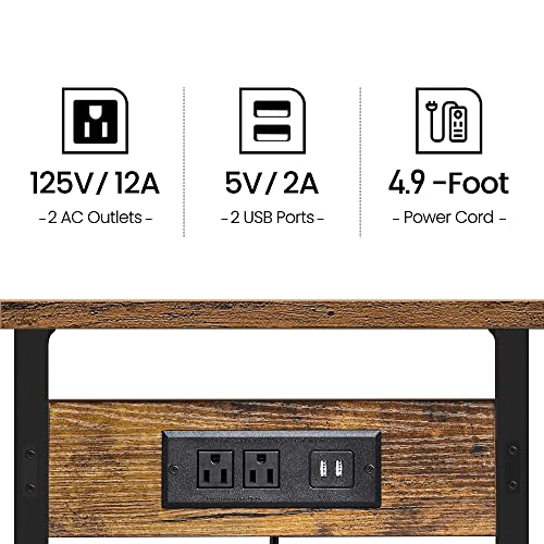 TUTOTAK C Shaped End Table with Charging Station, Tv Tray Table with 2 USB Ports and Outlets, Couch Table, Snack Table, Sofa Side Table for Small Spaces, Living Room, Bedroom TB01BB044