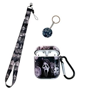 slasher horror movie airpod 2/1 case，with keychain clip carabiner and lanyard，designed for those who like thrilling horror themes girls women men airpod case