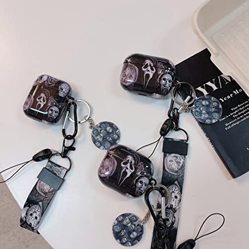 Slasher Horror Movie AirPod 2/1 Case，with Keychain Clip Carabiner and Lanyard，Designed for Those who Like Thrilling Horror Themes Girls Women Men AirPod Case