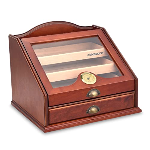 cskeeoon Cigar Humidors Cabinet - Cedar Wood Cigar Box for 100 to 150 Cigars with Digital Hygrometer, 3 Drawers & 3 Crystal Gel Humidifiers, Cigar Gift for Men, Cigar Aficionados.… (Square110)