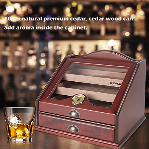 cskeeoon Cigar Humidors Cabinet - Cedar Wood Cigar Box for 100 to 150 Cigars with Digital Hygrometer, 3 Drawers & 3 Crystal Gel Humidifiers, Cigar Gift for Men, Cigar Aficionados.… (Square110)