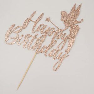Tinker Bell Happy Birthday Cake Topper, Fairy Tinkerbell Disney Princess Girls Birthday Party Cake Decorations, Rose Gold Glitter