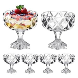 homaisson glass dessert bowls 6 pcs, 9.5 oz footed crystal trifle bowls, large dessert cups for ice cream, sundaes, parfait, milkshakes, fruits, pudding, snack, cereal, nuts, 4.3×4.5 in, xl