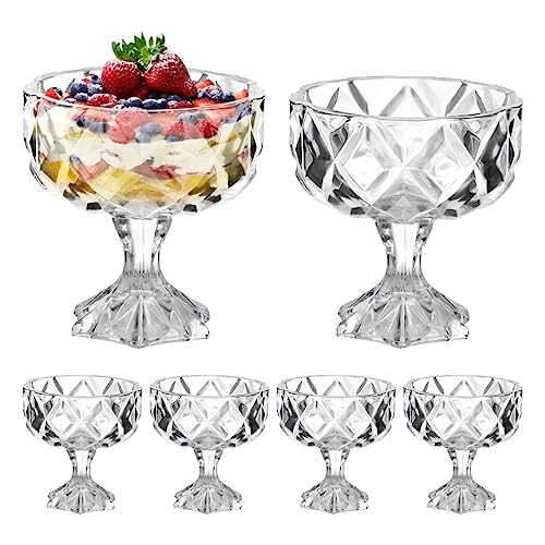 Homaisson Glass Dessert Bowls 6 Pcs, 9.5 oz Footed Crystal Trifle Bowls, Large Dessert Cups for Ice Cream, Sundaes, Parfait, Milkshakes, Fruits, Pudding, Snack, Cereal, Nuts, 4.3×4.5 in, XL