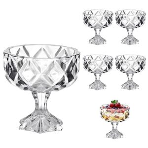 Homaisson Glass Dessert Bowls 6 Pcs, 9.5 oz Footed Crystal Trifle Bowls, Large Dessert Cups for Ice Cream, Sundaes, Parfait, Milkshakes, Fruits, Pudding, Snack, Cereal, Nuts, 4.3×4.5 in, XL