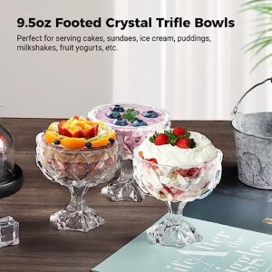 Homaisson Glass Dessert Bowls 6 Pcs, 9.5 oz Footed Crystal Trifle Bowls, Large Dessert Cups for Ice Cream, Sundaes, Parfait, Milkshakes, Fruits, Pudding, Snack, Cereal, Nuts, 4.3×4.5 in, XL