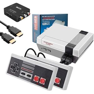 retro game console – classic mini retro game system built-in 620 games and 2 controllers, av and hdmi output 8-bit video game system with classic games, old-school gaming system for adults and kids