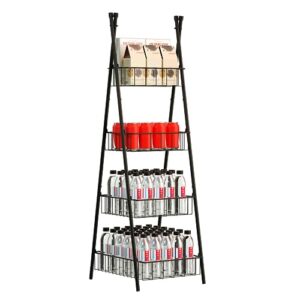 eteli water bottle organizer storage 4 tier metal drink beverage organizer free standing triangular water bottle rack stand holder shelf for kitchen pantry, black