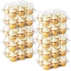 lotfancy cupcake containers 6 count, 40 pack, half dozen clear cupcake boxes, plastic muffin holders with detachable tall dome lid, disposable cupcake carriers, bpa free, standard size