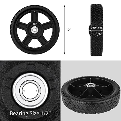 Lawn Mower Wheels 12 Inch 2 Pack for Push Mower Plastic Wheel Set Fits Most Standard Mowers Includes Bolts Nuts Washers