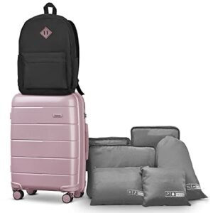 joyway luggage set 24 in checked suitcase with spinner wheels hardside luggage 8pcs set lightweight pp durable luggage with tsa lock(pink,24 inch)