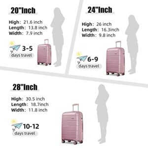 Joyway Luggage set 24 In Checked Suitcase with Spinner Wheels Hardside Luggage 8PCS Set Lightweight PP Durable Luggage with TSA Lock(Pink,24 Inch)